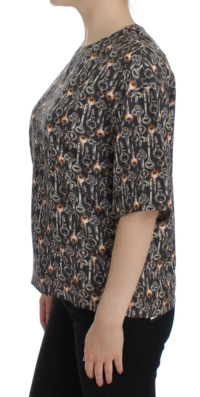 Gray Gold Key Print Silk Blouse T-shirt sold by Lord & Taylor product image thumbnail 2