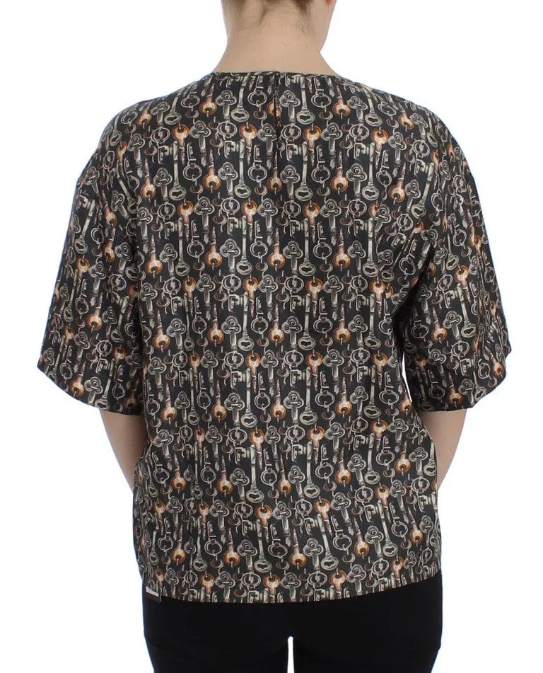 Gray Gold Key Print Silk Blouse T-shirt sold by Lord & Taylor product image thumbnail 3