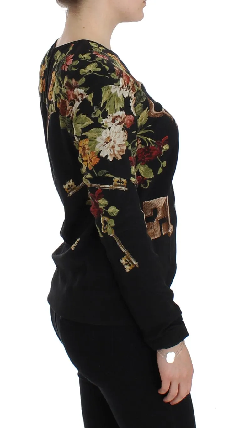 Black Key Floral Print Silk Blouse Top sold by Lord & Taylor product image thumbnail 4