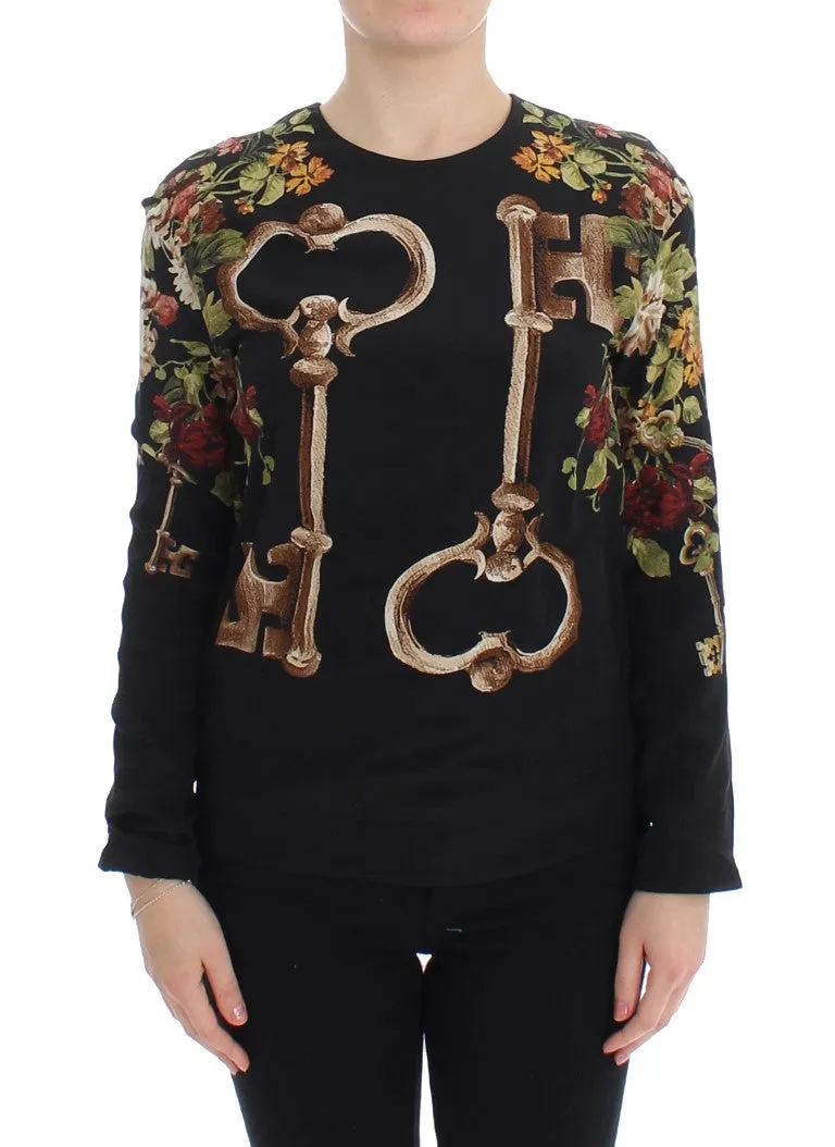 Black Key Floral Print Silk Blouse Top sold by Lord & Taylor