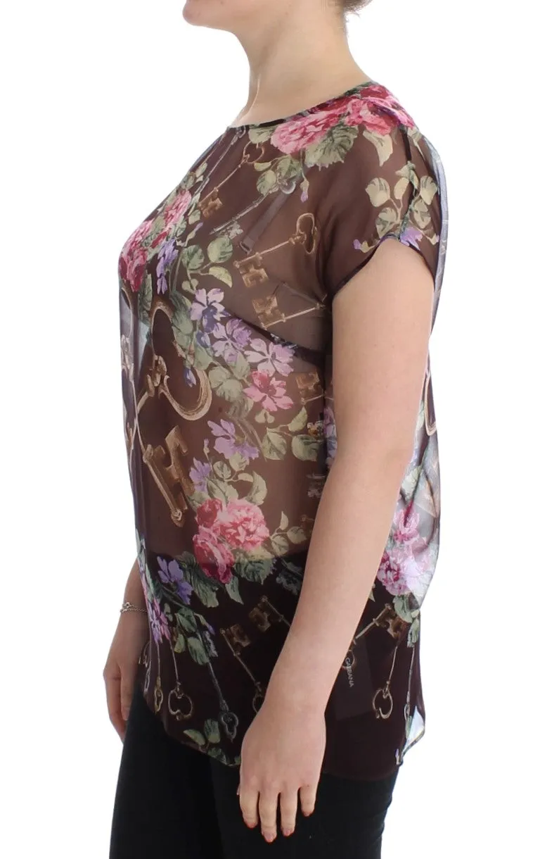 Black Key Floral Print Silk Blouse T-shirt sold by Lord & Taylor product image thumbnail 2