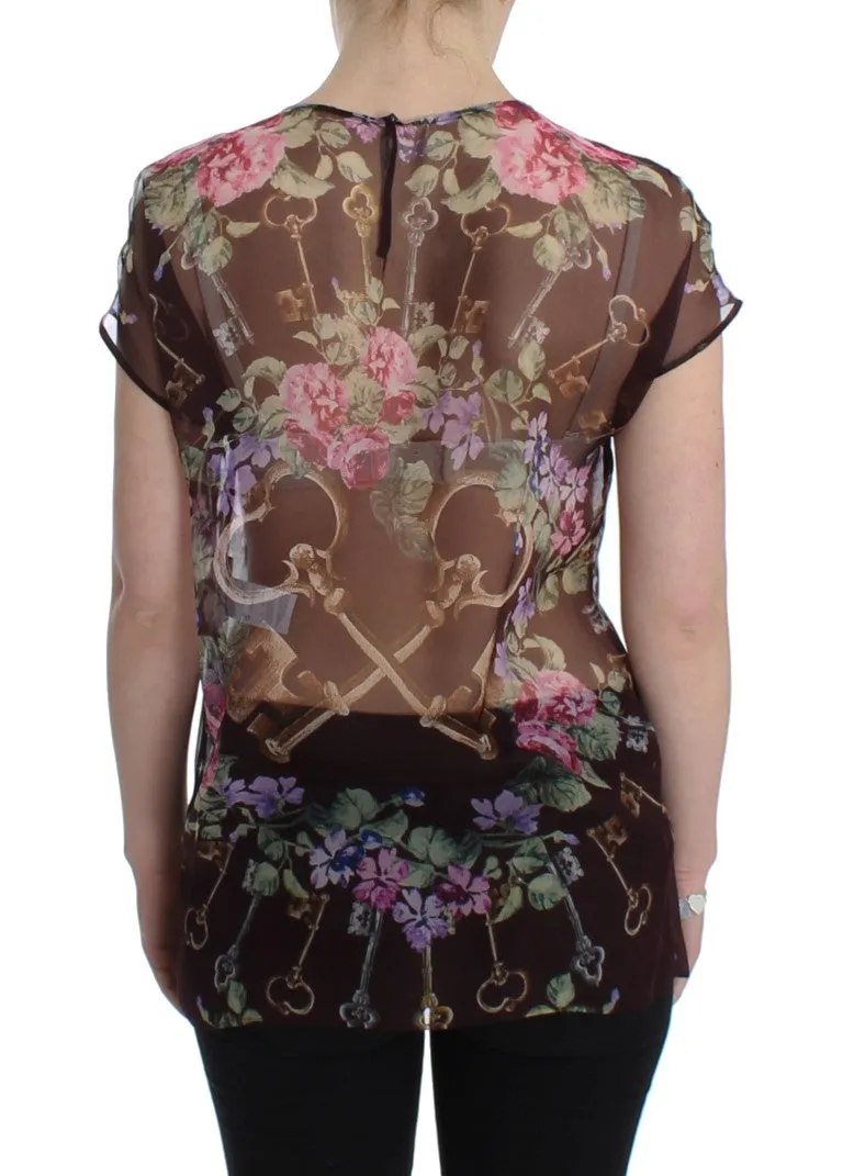 Black Key Floral Print Silk Blouse T-shirt sold by Lord & Taylor product image thumbnail 3