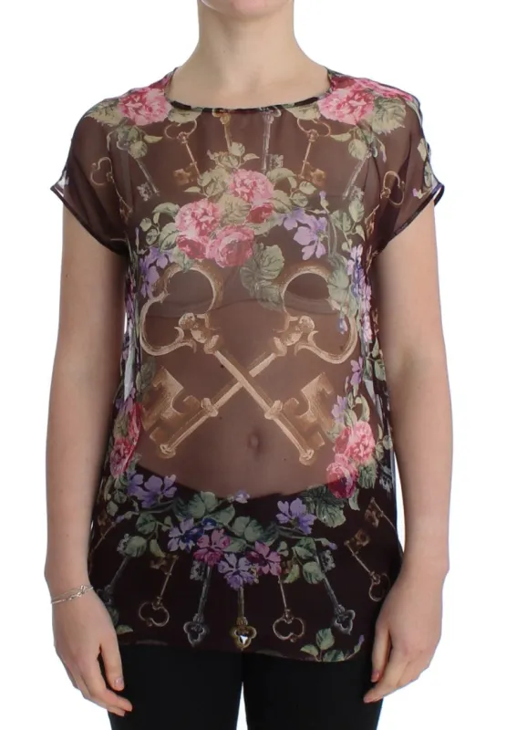 Black Key Floral Print Silk Blouse T-shirt sold by Lord & Taylor