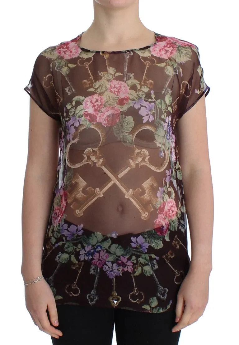 Black Key Floral Print Silk Blouse T-shirt sold by Lord & Taylor