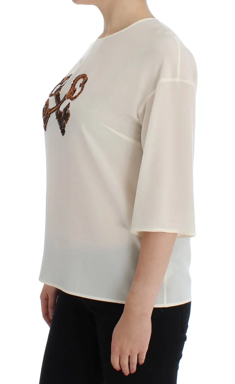 White Sequined Key Silk Blouse T-shirt Top sold by Lord & Taylor product image thumbnail 2
