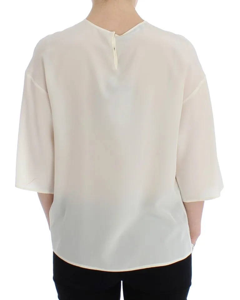 White Sequined Key Silk Blouse T-shirt Top sold by Lord & Taylor product image thumbnail 3