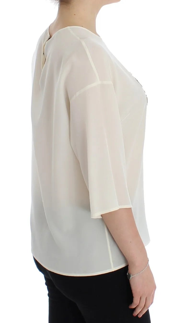 White Sequined Key Silk Blouse T-shirt Top sold by Lord & Taylor product image thumbnail 4