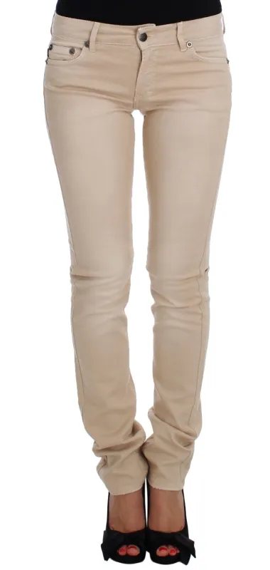 Beige Wash Slim Fit Cotton Stretch Jeans made by Lord & Taylor