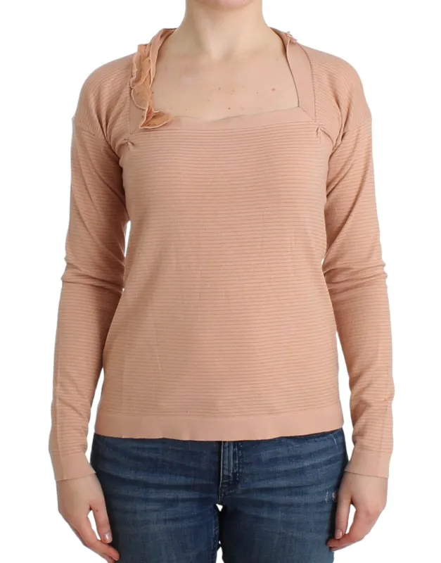 Orange Wool Blend Striped Long Sleeve Top made by Ermanno Scervino