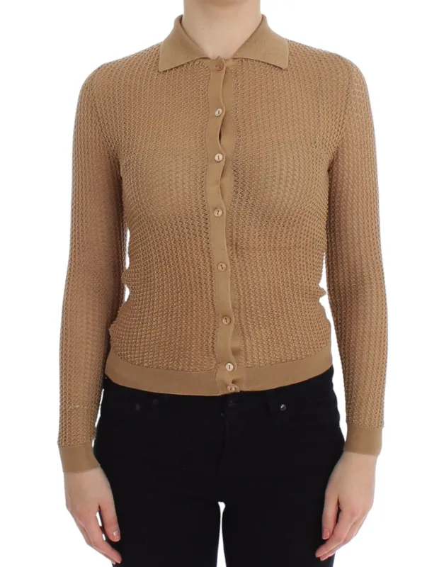 Beige Knitted Cotton Polo Cardigan Sweater sold by Lord & Taylor