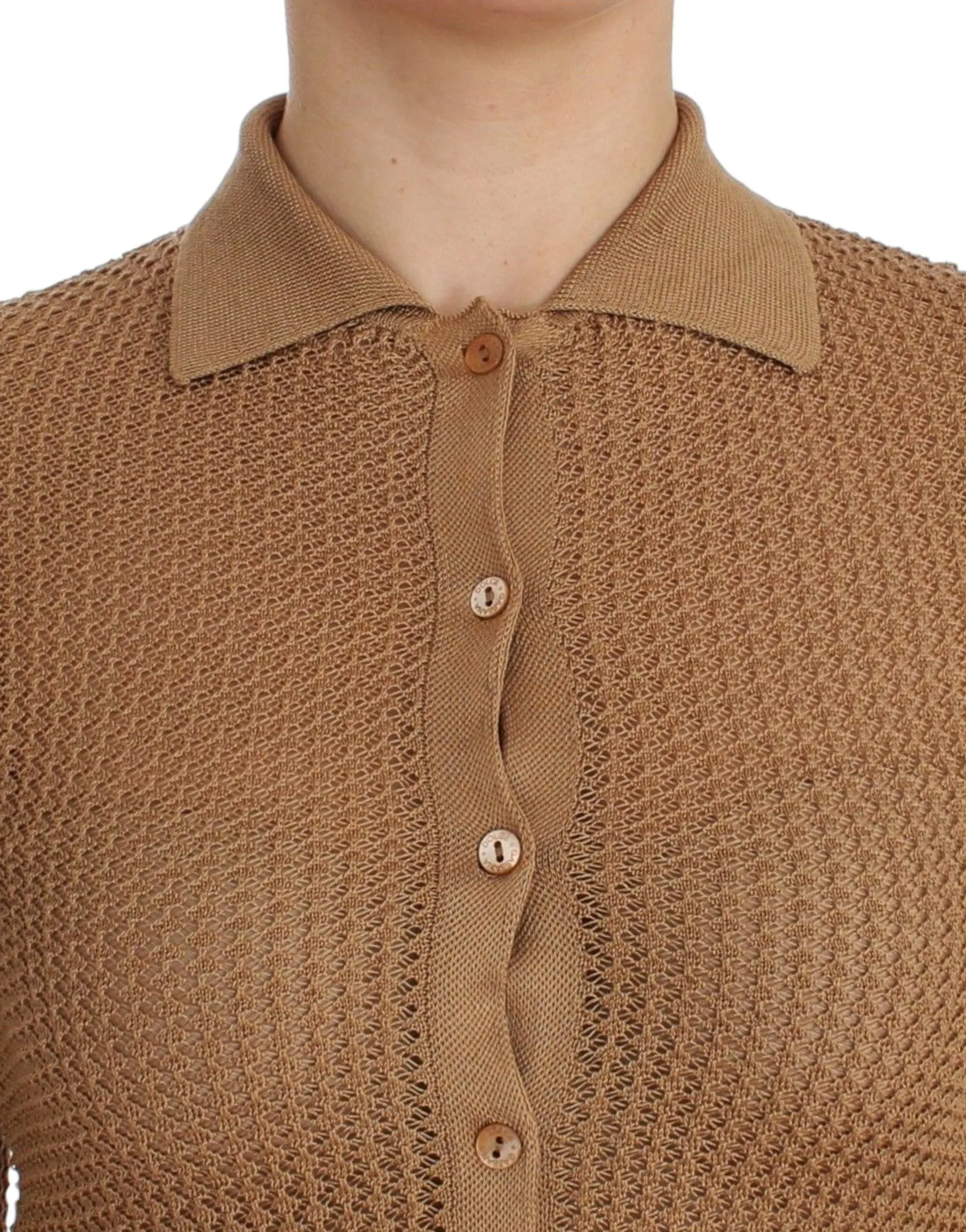 Beige Knitted Cotton Polo Cardigan Sweater sold by Lord & Taylor product image thumbnail 5