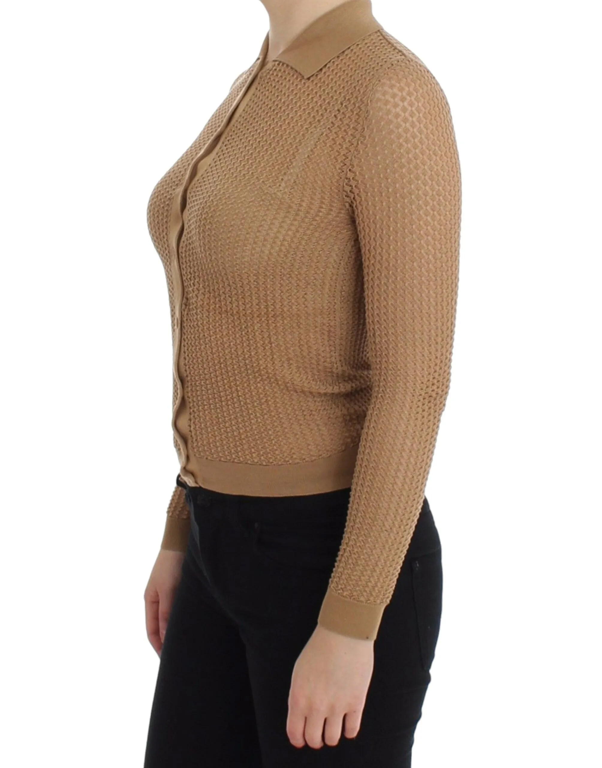 Beige Knitted Cotton Polo Cardigan Sweater sold by Lord & Taylor product image thumbnail 2