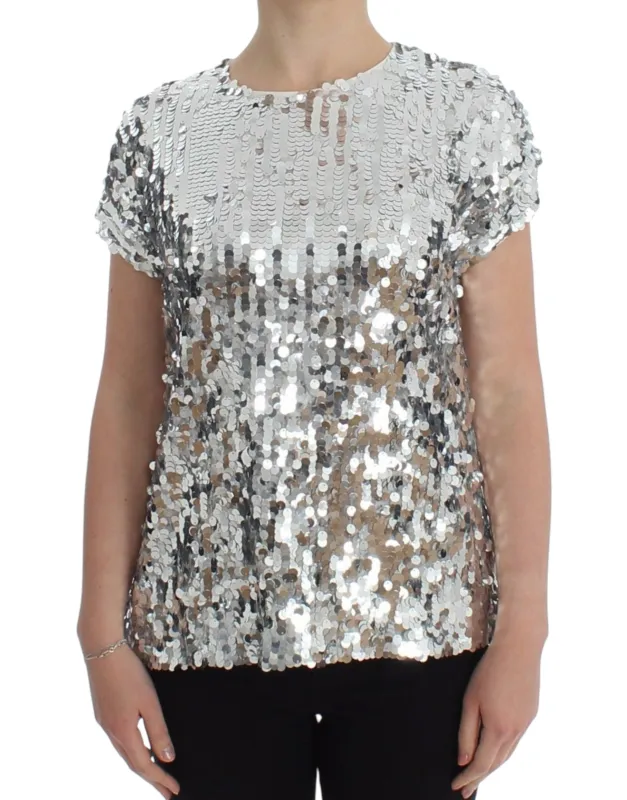 Silver Sequined Crewneck Blouse T-shirt Top sold by Lord & Taylor