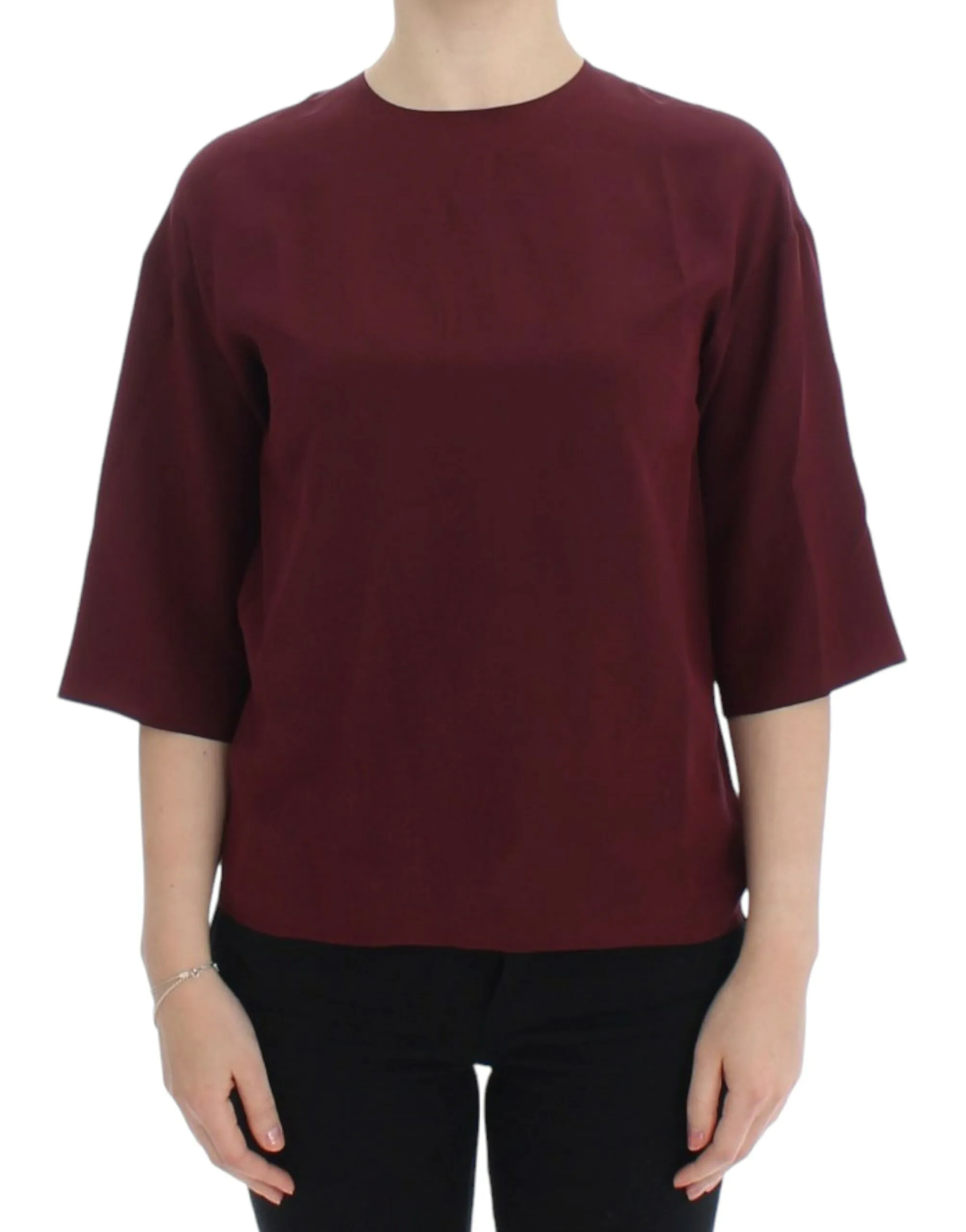 Red 3/4 sleeve silk blouse sold by Lord & Taylor