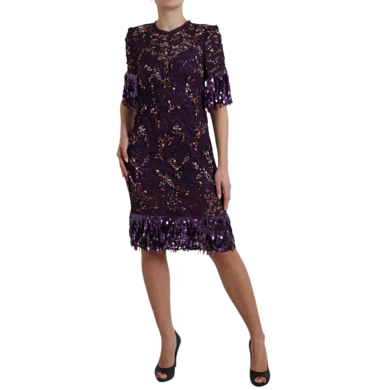 Purple floral lace crystal embedded dress sold by Lord & Taylor