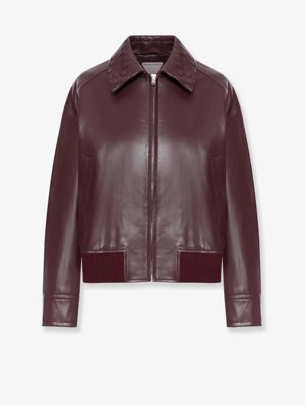 Leather Jacket with Intrecciato Motif Collar sold by Lord & Taylor