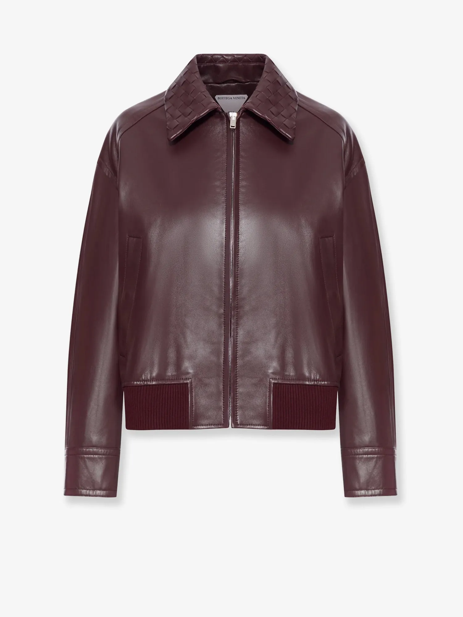 Leather Jacket with Intrecciato Motif Collar sold by Lord & Taylor