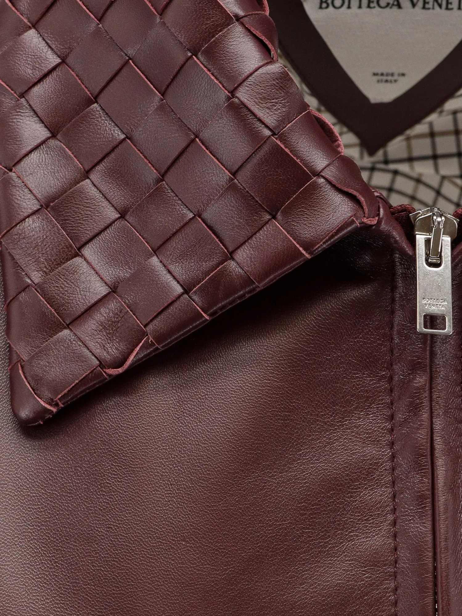 Leather Jacket with Intrecciato Motif Collar sold by Lord & Taylor product image thumbnail 3