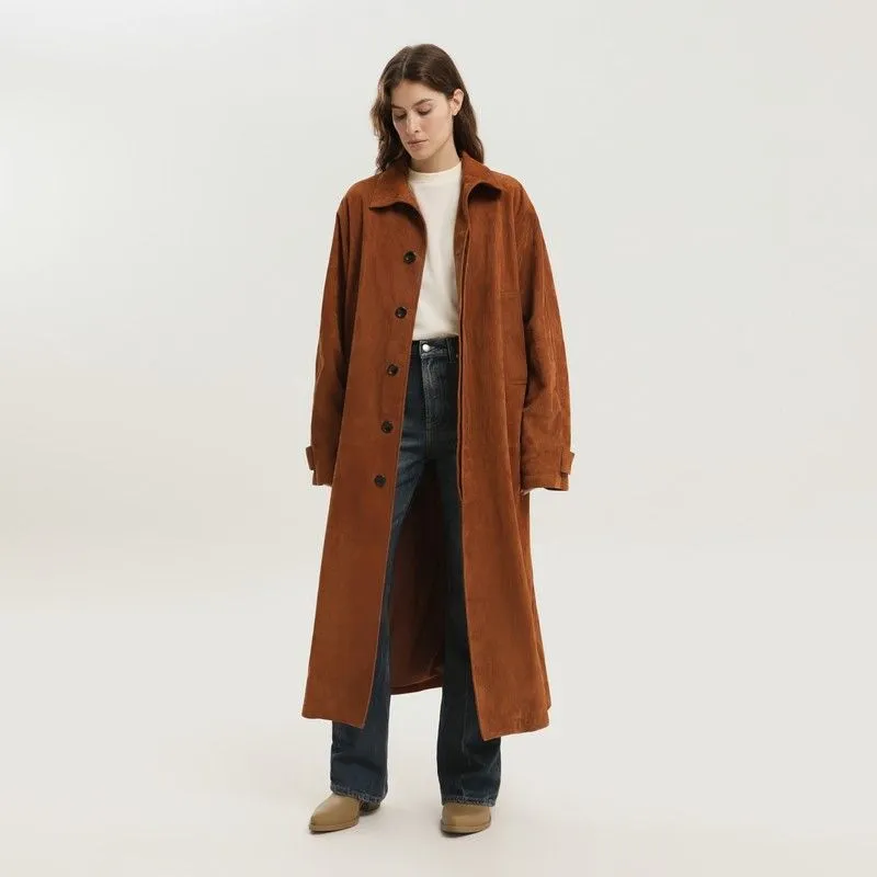 BROWN CORDUROY LEATHER MACKINTOSH COAT sold by Lord & Taylor