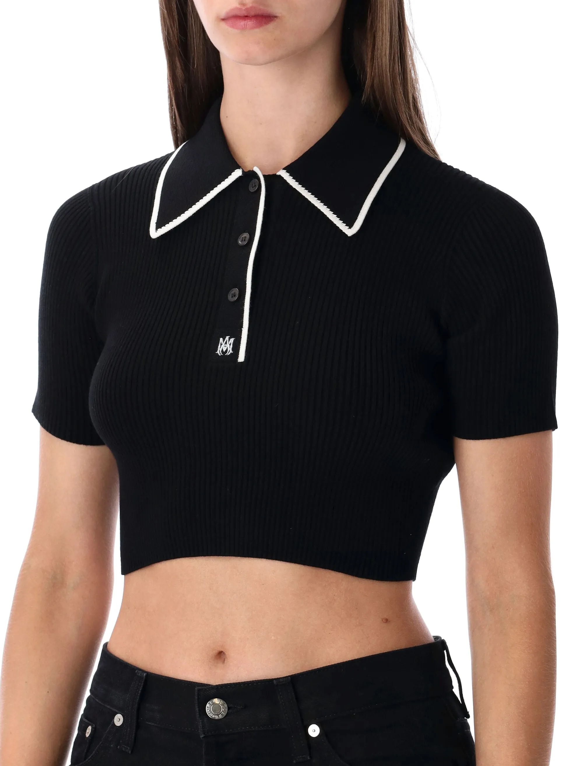 BLACK CROPPED KNIT POLO SHIRT AMIRI sold by Lord & Taylor product image thumbnail 3