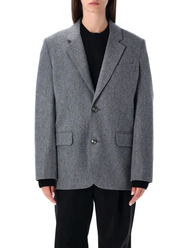 GREY WOOL FLANNEL LOOSE-FIT SINGLE-BREASTED JACKET sold by Lord & Taylor