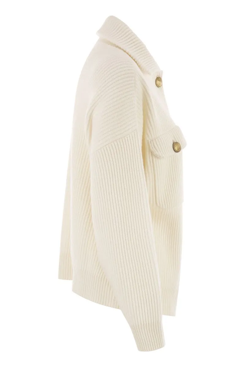 CARDIGAN IN VIRGIN WOOL, CASHMERE AND ENGLISH SILK WITH METAL BUTTONS sold by Lord & Taylor product image thumbnail 3