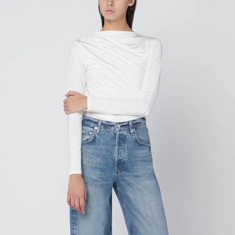 WHITE JERSEY TOP WITH GATHERS sold by Lord & Taylor