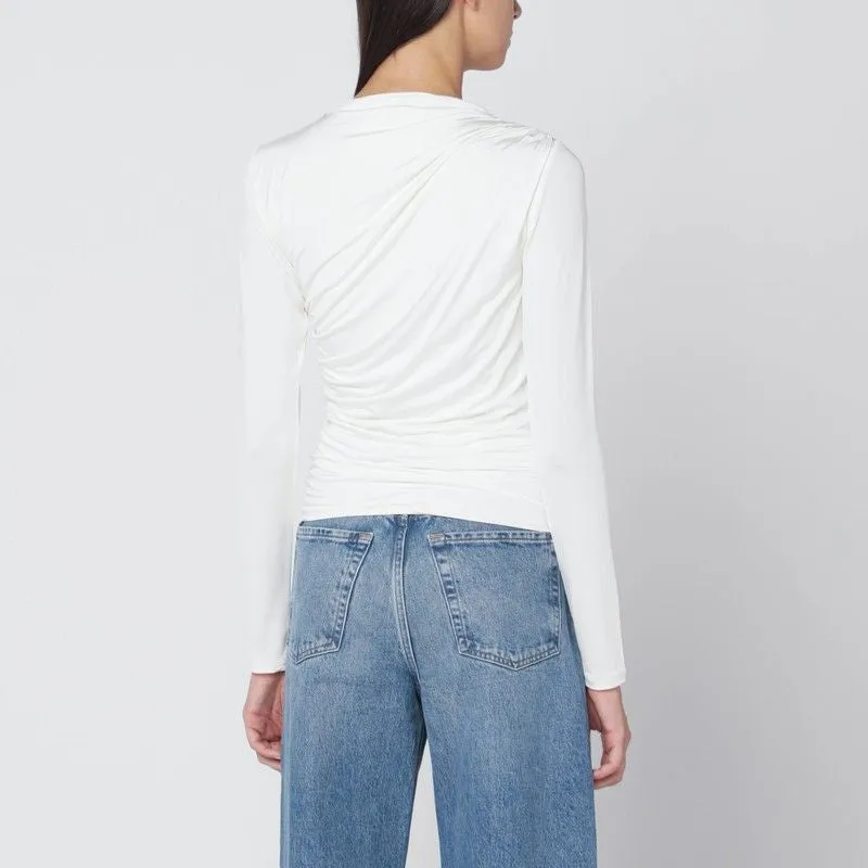 WHITE JERSEY TOP WITH GATHERS sold by Lord & Taylor product image thumbnail 2