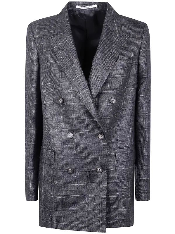 BLACK DOUBLE-BREASTED CHECKED WOOL BLAZER sold by Lord & Taylor