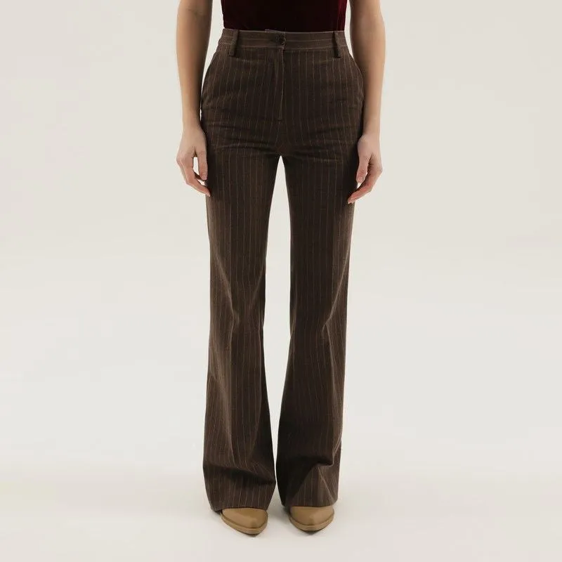 BROWN STRIPED FLARED PANTS sold by Lord & Taylor
