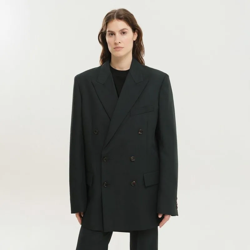 DARK GREEN DOUBLE-BREASTED BLAZER sold by Lord & Taylor