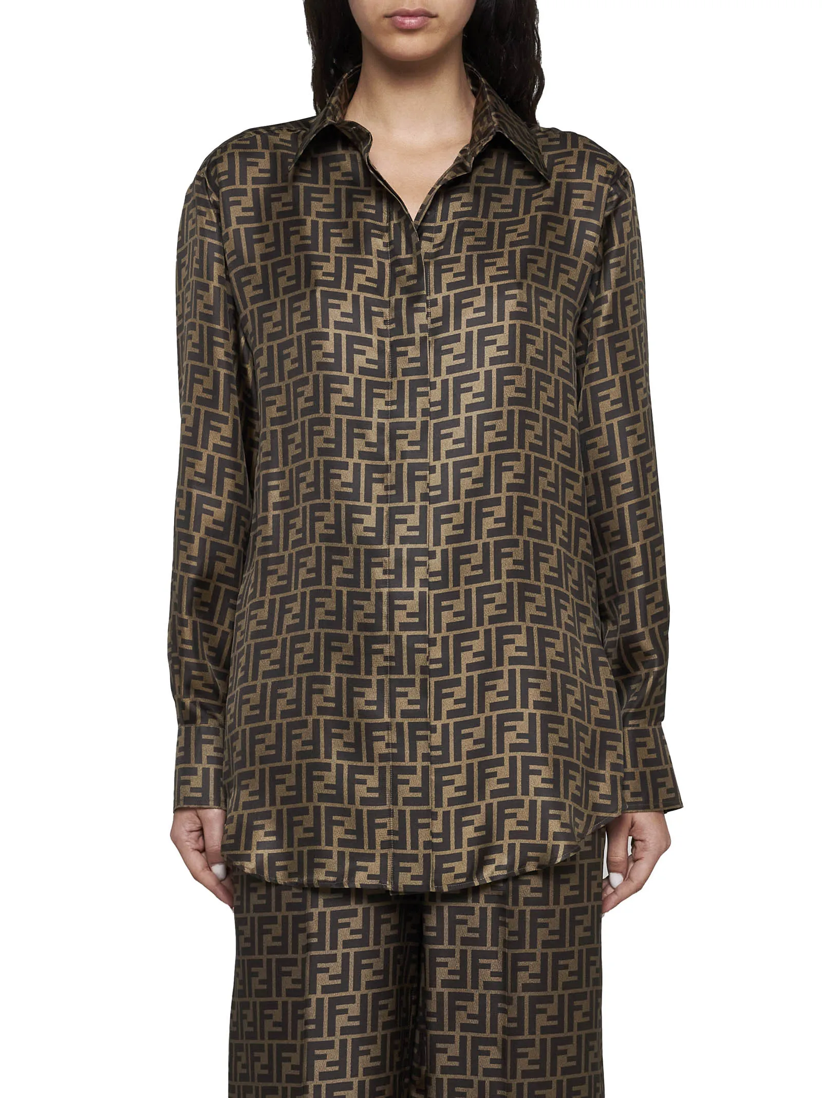 Brown FF Silk Shirt sold by Lord & Taylor product image thumbnail 3