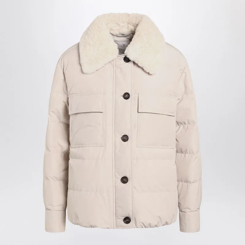 Brunello Cucinelli Light gray jacket with fur collar sold by Lord & Taylor