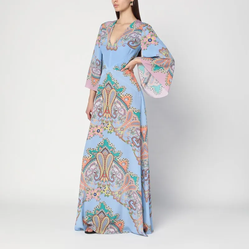 ETRO Long blue dress with Paisley print made by Etro
