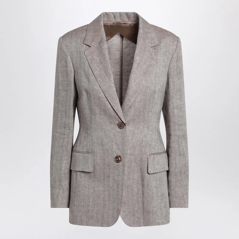 Max Mara Studio Beige single-breasted linen jacket sold by Lord & Taylor