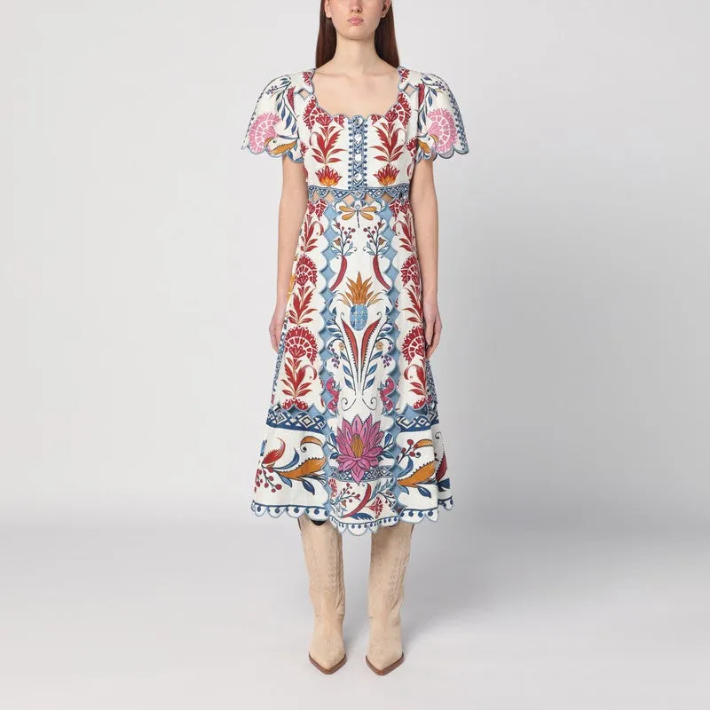 FARM Rio Midi linen dress with multi-coloured print sold by Lord & Taylor