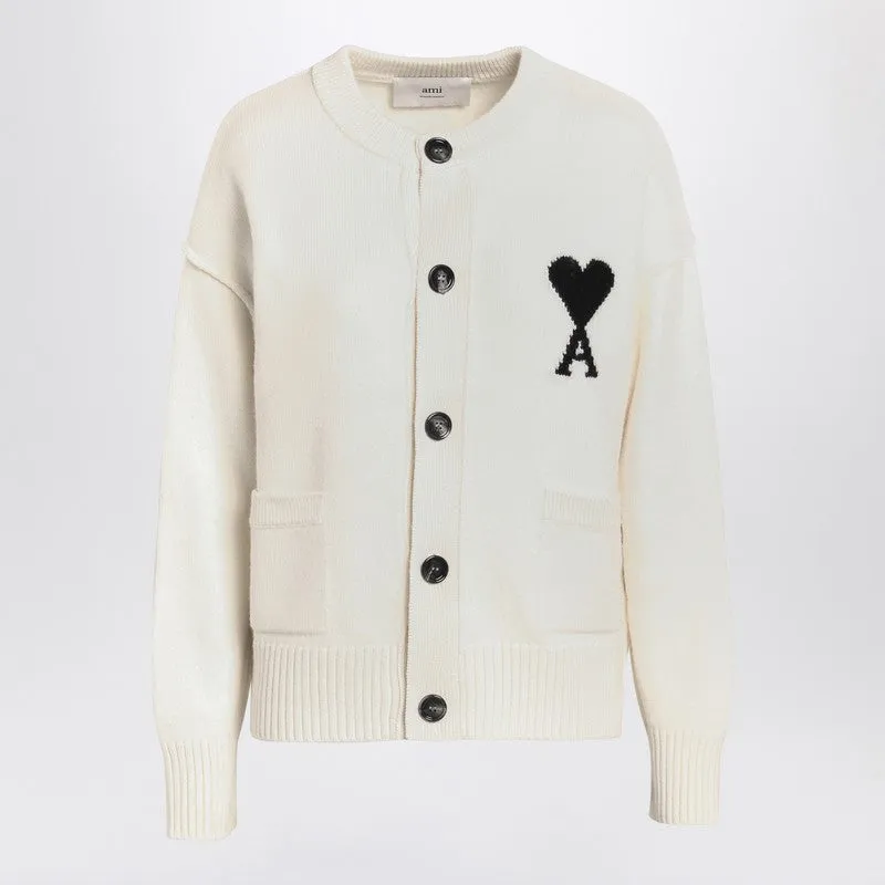Ami Paris White wool cardigan Ami De Coeur sold by Lord & Taylor