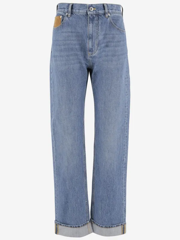 Woven Detail Cotton Jeans made by Bottega Veneta