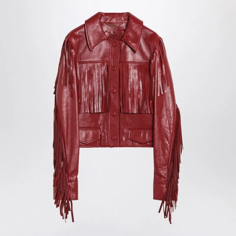 FRINGED RED LEATHER JACKET sold by Lord & Taylor