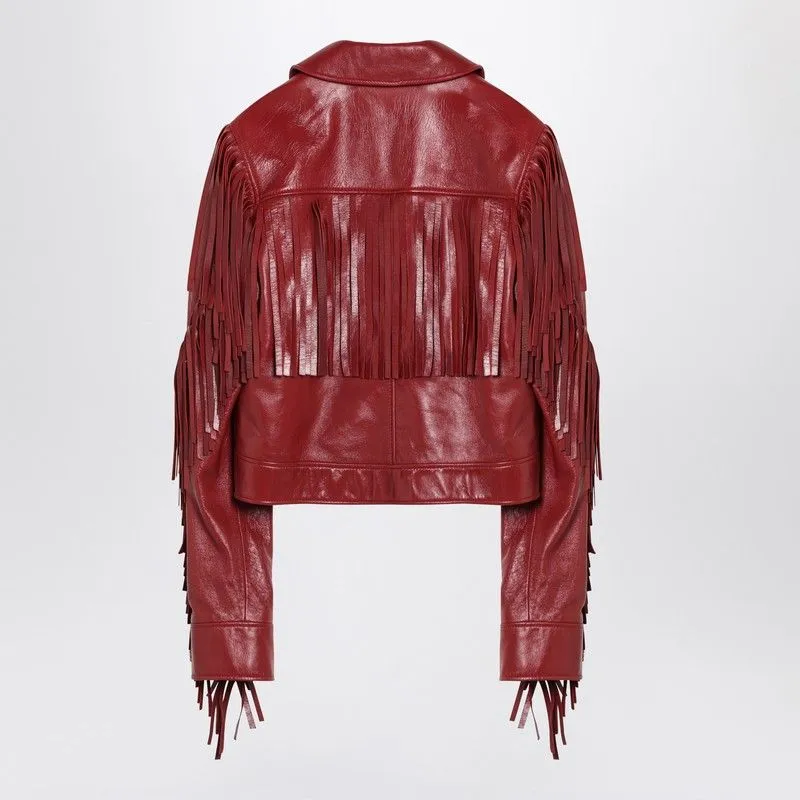 FRINGED RED LEATHER JACKET sold by Lord & Taylor product image thumbnail 2