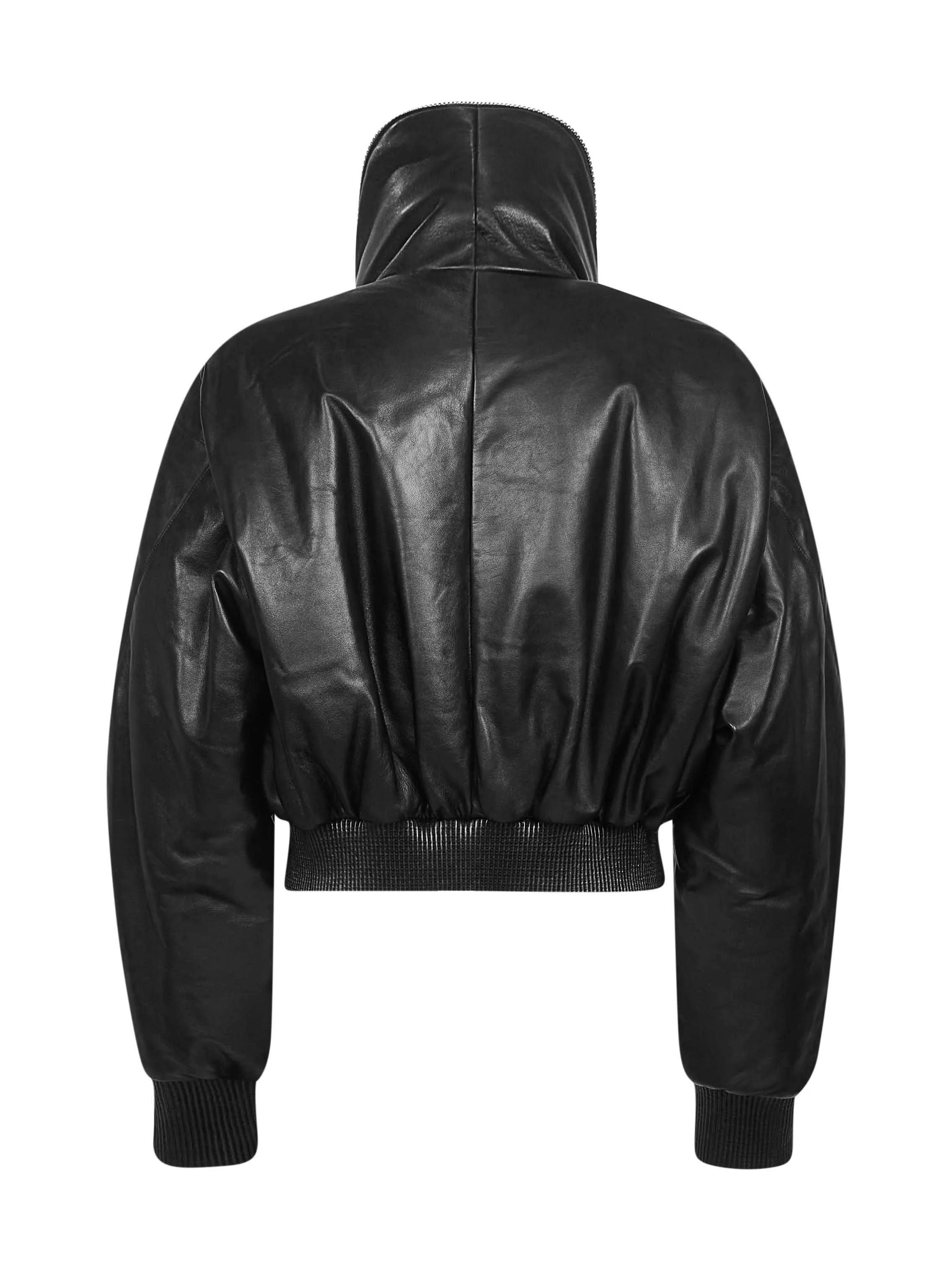 Black Nappa Leather Cropped Bomber Jacket sold by Lord & Taylor product image thumbnail 2