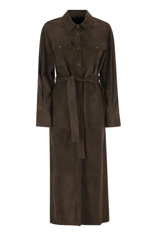 SUEDE SHIRT DRESS WITH NECKLACE sold by Lord & Taylor