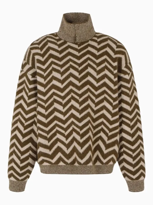 BEIGE CHEVRON HIGH NECK SWEATER sold by Lord & Taylor