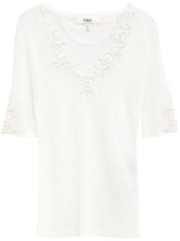 WOOL KNTI TOP WITH LACE GUIPURE sold by Lord & Taylor
