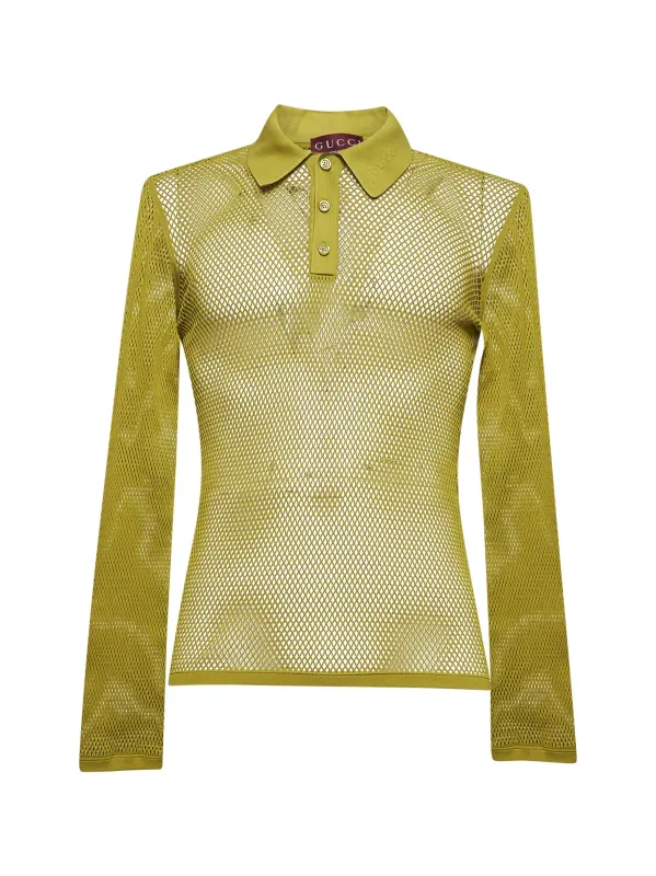Green Embossed Technical Mesh Polo Top sold by Lord & Taylor