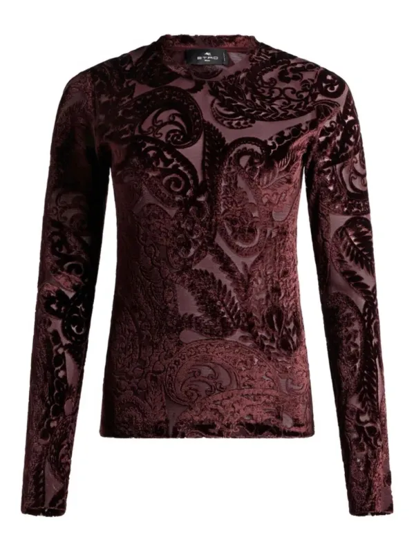 PAISLEY-JACQUARD LONG-SLEEVED VELVET TOP sold by Lord & Taylor
