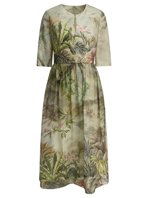 PRINTED LINEN AND SILK MIDI DRESS OASIS II38 LINEN sold by Lord & Taylor