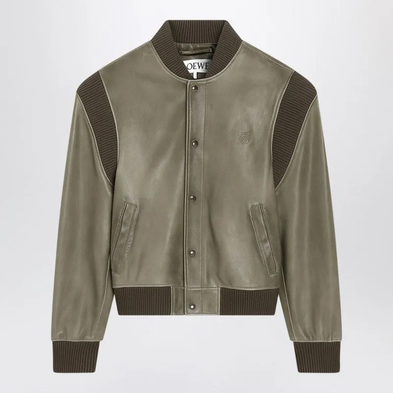 KHAKI LEATHER BOMBER JACKET sold by Lord & Taylor