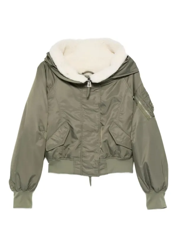 HOODED BOMBER JACKET WITH SHEARLING LINING sold by Lord & Taylor