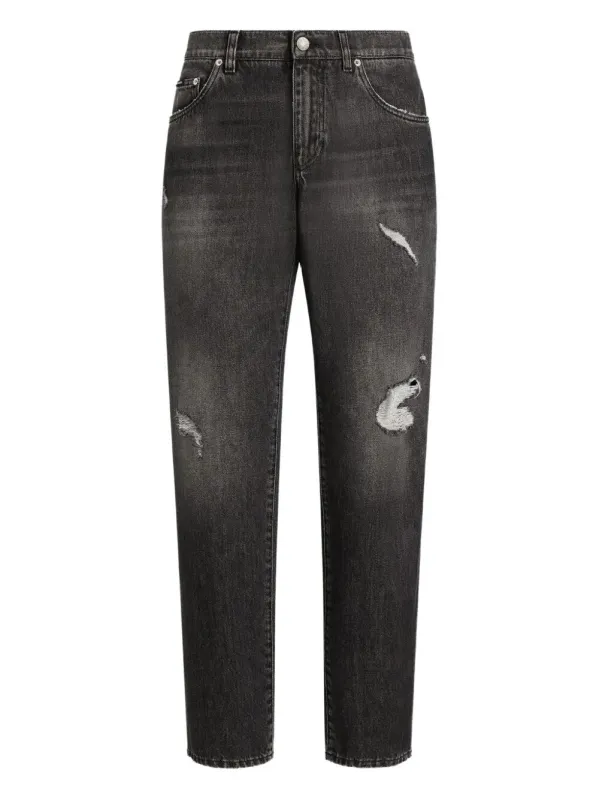 STRAIGHT-LEG DISTRESSED EFFECT JEANS sold by Lord & Taylor